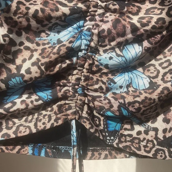 3/$12 Rue21 top Butterfly animal print cinch string in front casual boho M jr - Picture 8 of 17